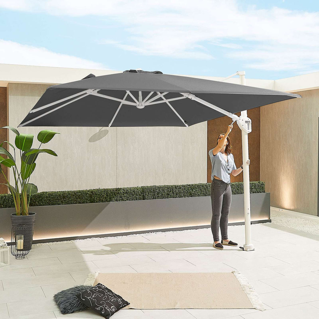 Nova <br> White Frame Galaxy LED Cantilever Parasol 3m Square Grey