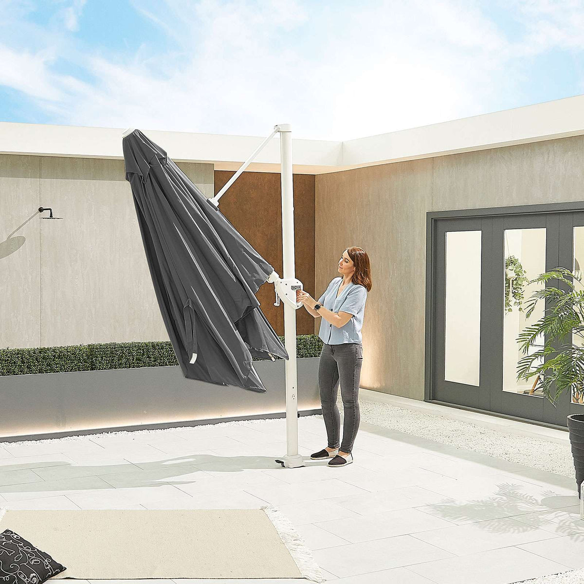 Nova <br> White Frame Galaxy LED Cantilever Parasol 3m Square Grey