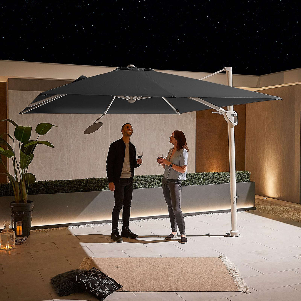 Nova <br> White Frame Galaxy LED Cantilever Parasol 3m Square Grey