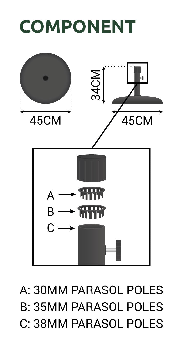 Nova <br> Parasol Base - 16Kg - Concrete