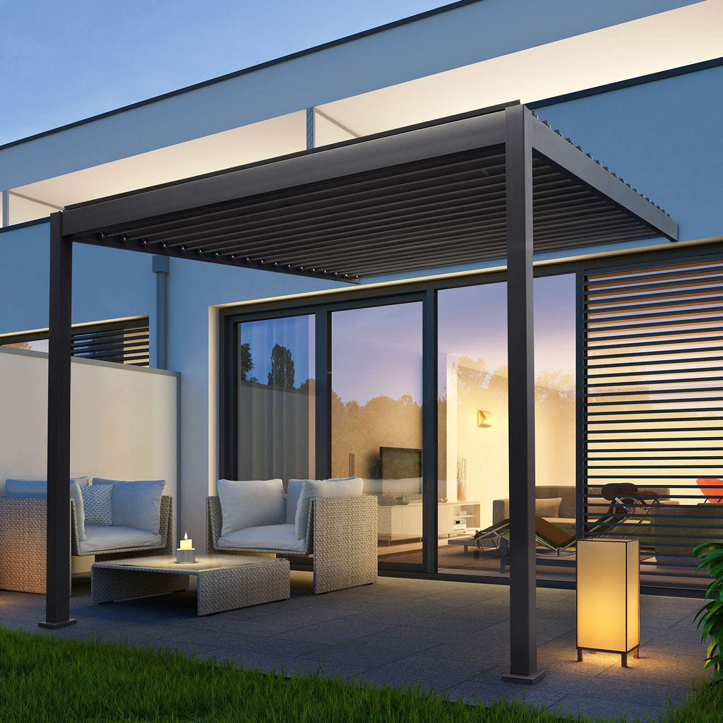 Nova <br> Titan Aluminium Wall Mounted Pergola - 3m x 3m Square - Grey