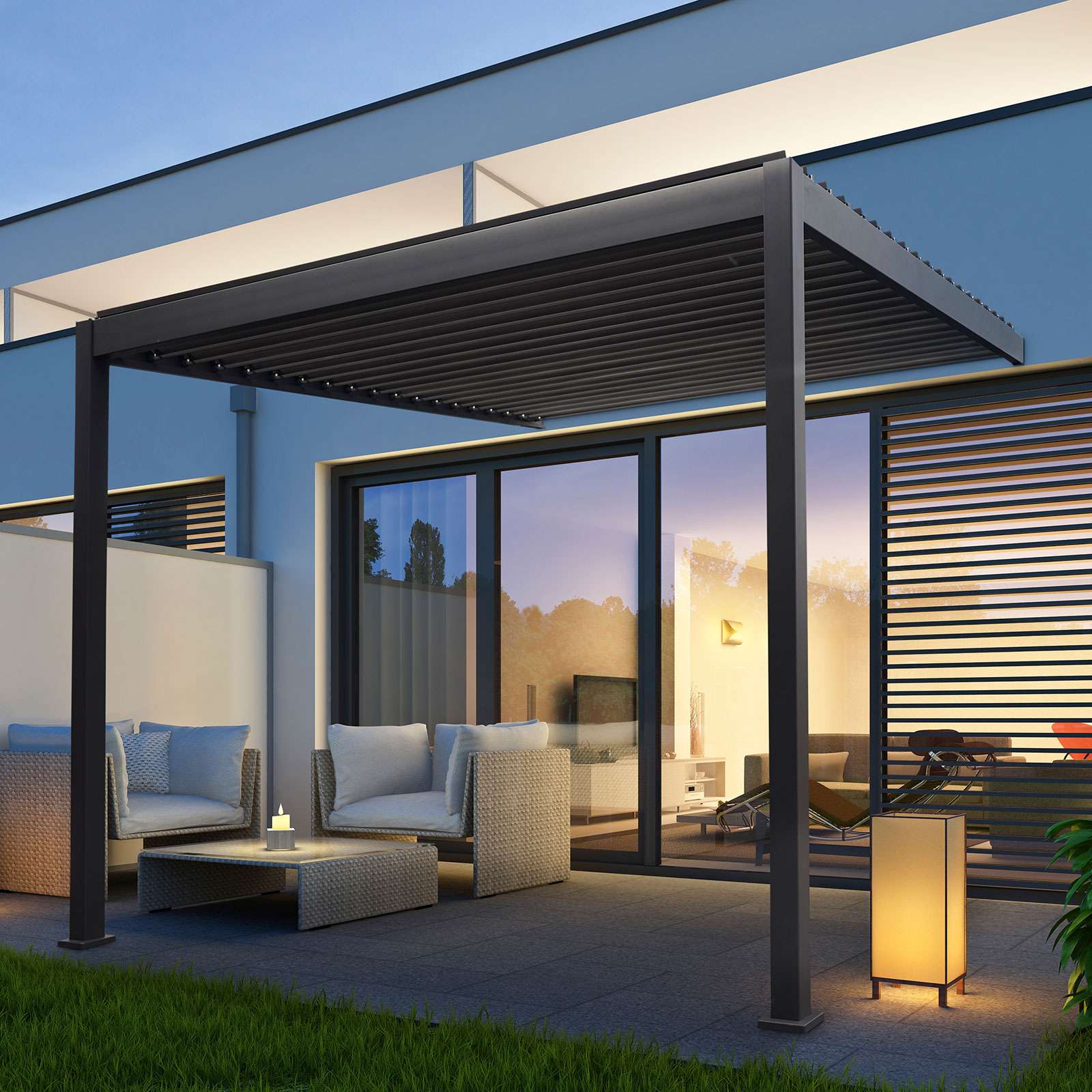Nova <br> Titan Aluminium Wall Mounted Pergola - 3m x 3m Square - Grey