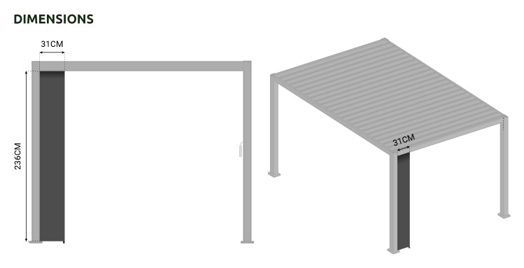 Nova <br> Titan Aluminium Pergola 31cm Solid Side Wall Panel - Grey