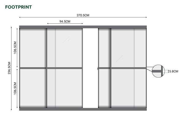 Nova <br> Titan Transparent French Sliding Door System - 4m - Grey