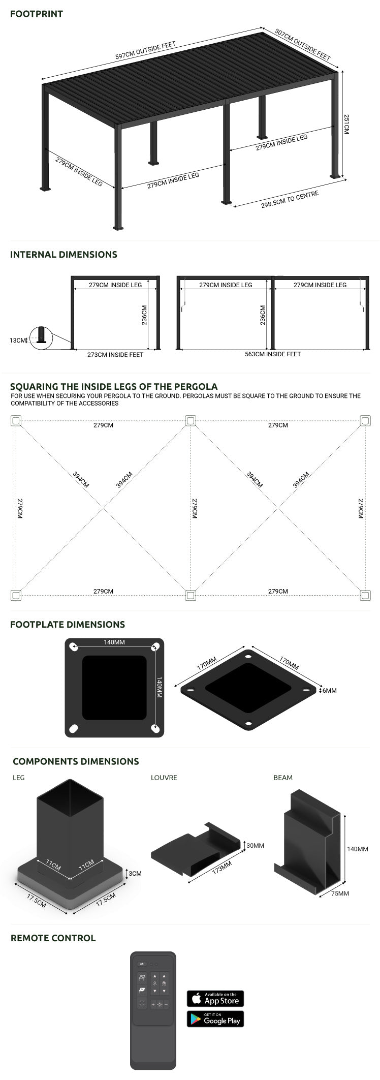 Nova <br> Titan Plus LED 6m x 3m Pergola Grey