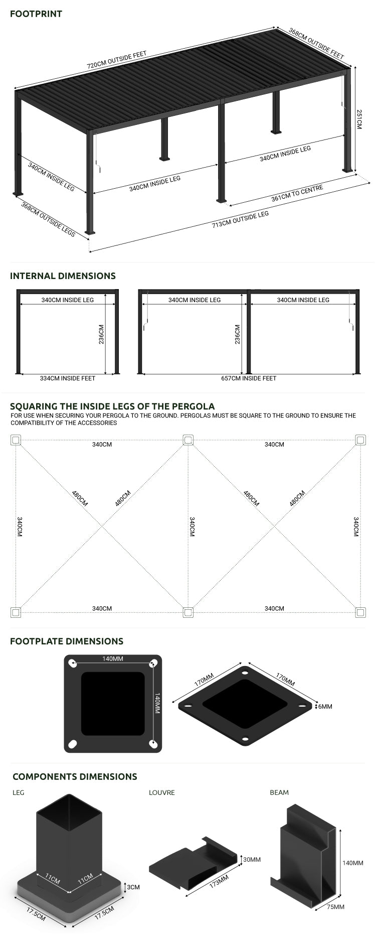 Nova <br> Titan 7.2m x 3.6m Pergola Grey
