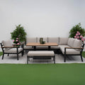 Nova <br> Heidi Right Hand Corner Sofa Lounge Dining Set with Rectangular Rising Table - Light Grey