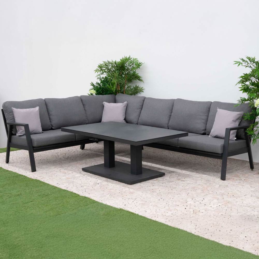 Nova <br> Phoenix L-Shaped Corner Sofa Lounge Dining Set with Rectangular Rising Table - Grey