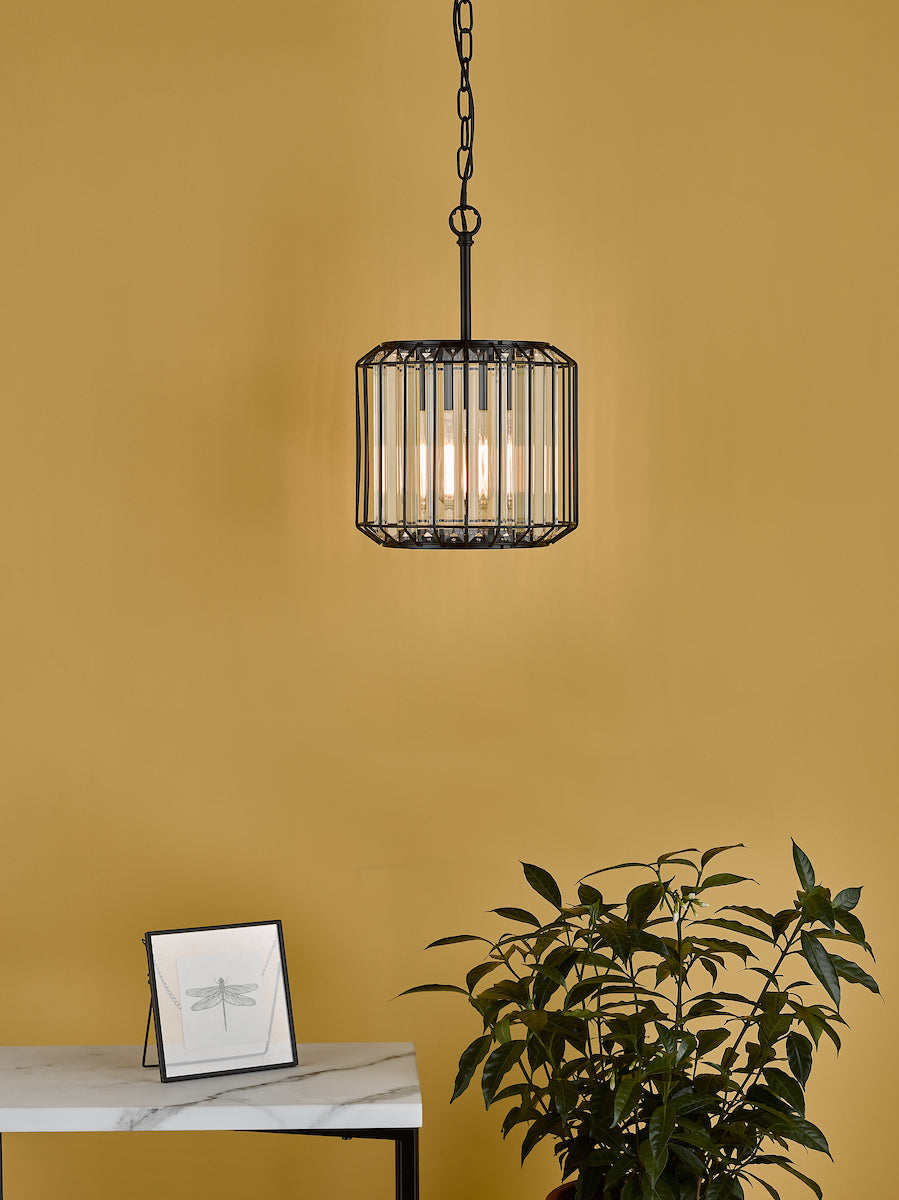 Naeva Pendant Satin Black & Crystal<br>Matt Black