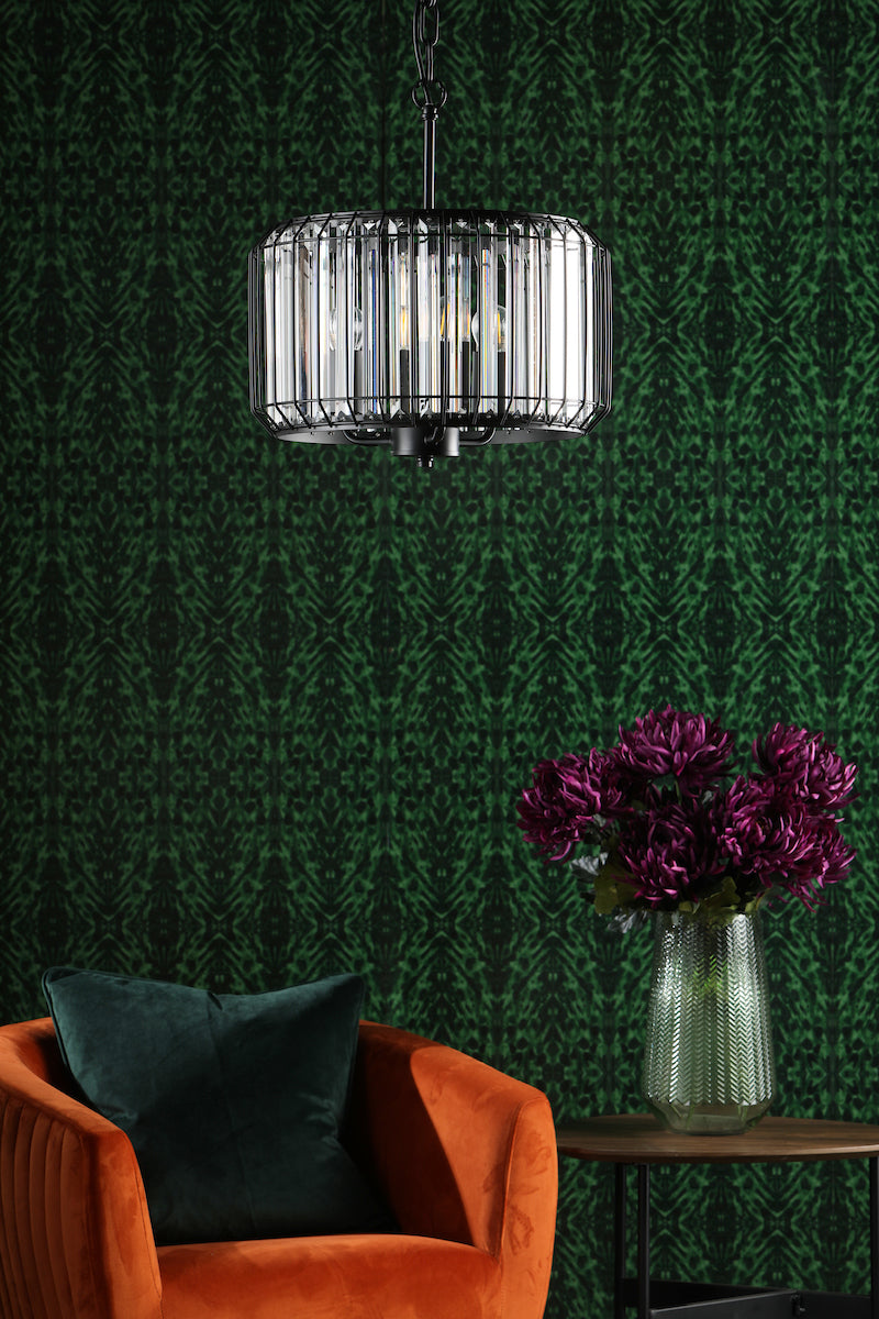 Naeva 3 Light Pendant Satin Black Crystal<br>Matt Black