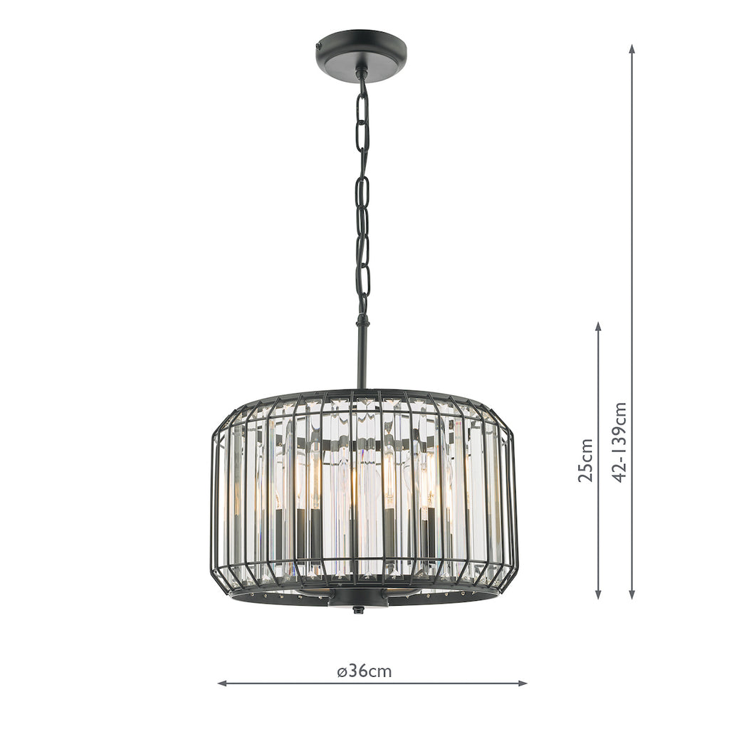 Naeva 3 Light Pendant Satin Black Crystal<br>Matt Black