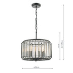Naeva 3 Light Pendant Satin Black Crystal<br>Matt Black