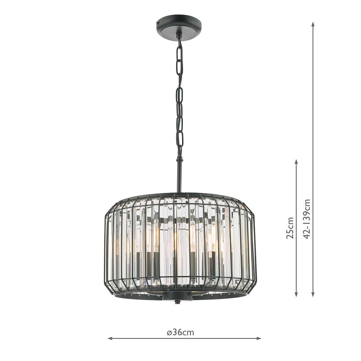 Naeva 3 Light Pendant Satin Black Crystal<br>Matt Black