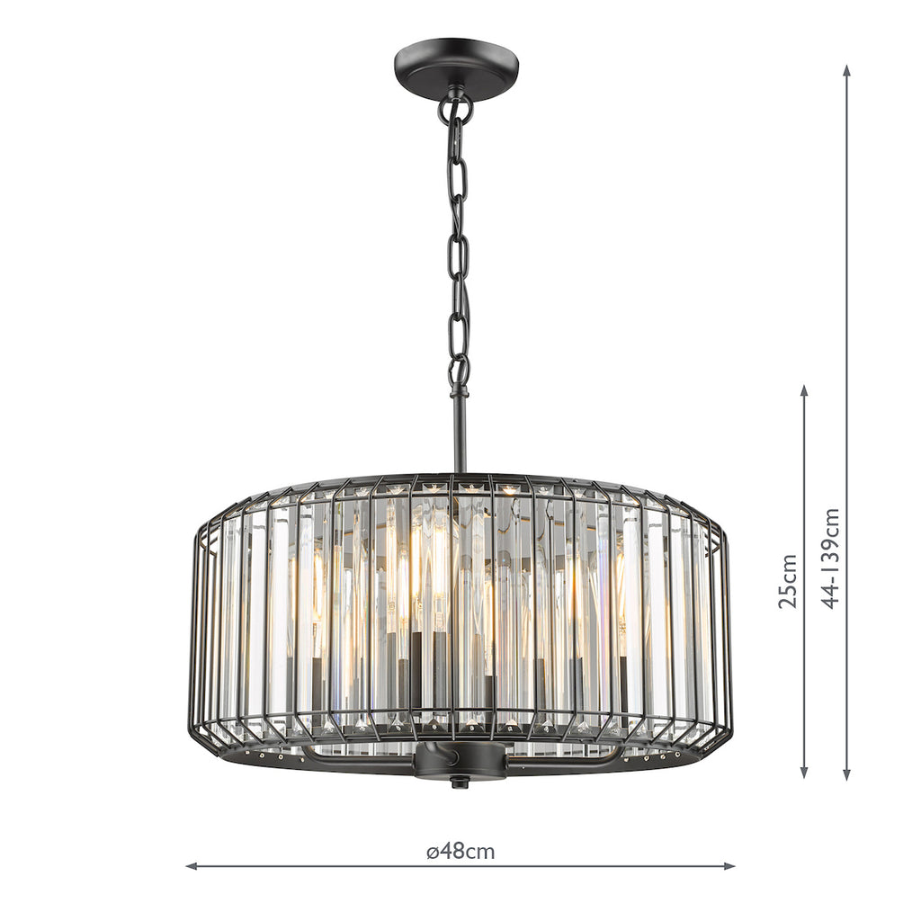 Naeva 4 Light Pendant Satin Black Crystal<br>Matt Black