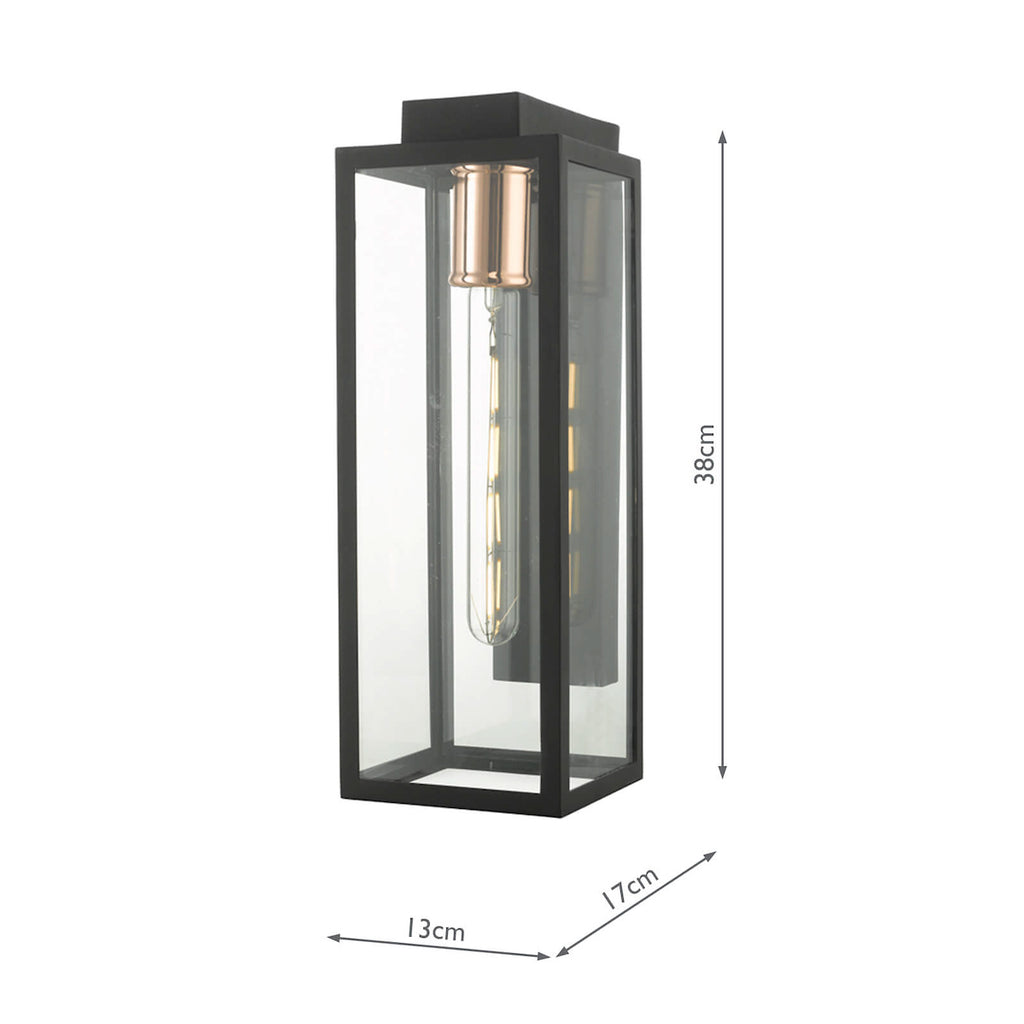 Naxos Outdoor Wall Light Black Glass IP43<br>Matt Black