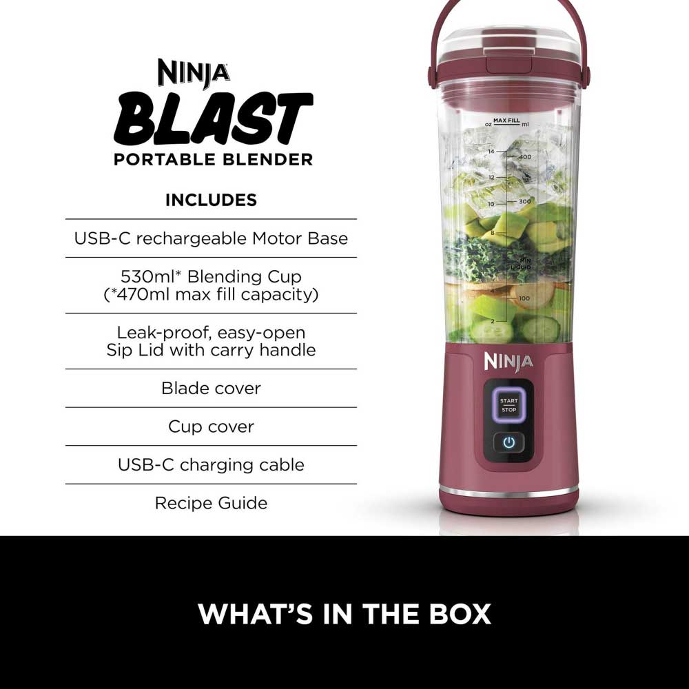 Ninja BC151UKCR Cordless Portable Motorised/Compact Blender - Cranberry