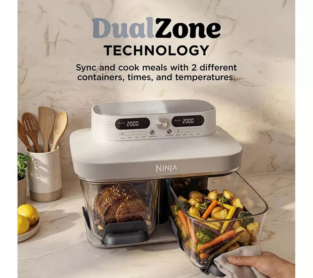 Ninja DD102UKIV2 Dual Zone 8-in-1 Function Glass Air Fryer - Bone