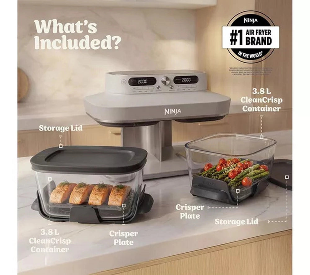Ninja DD102UKIV2 Dual Zone 8-in-1 Function Glass Air Fryer - Bone