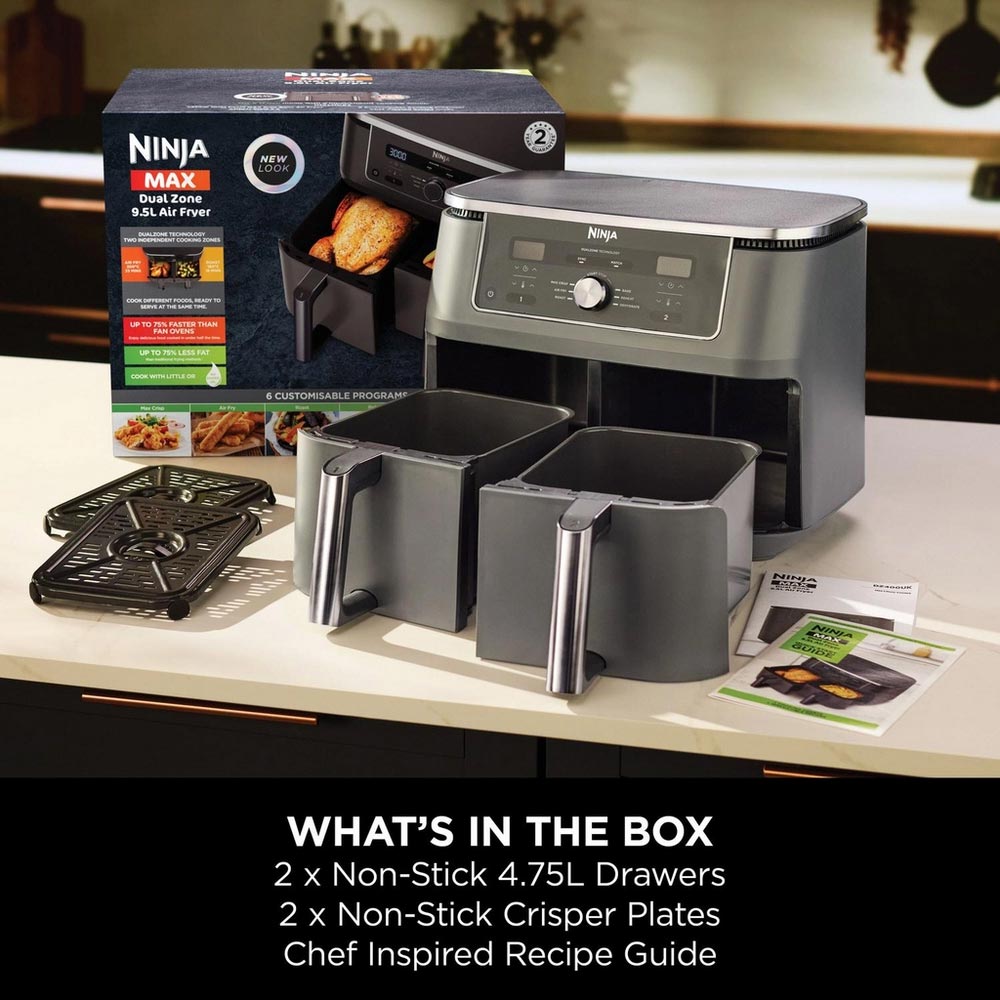 Ninja DZ400UK 9.5L MAX 6-in-1 Dual Zone Air Fryer - Gun Metal Grey