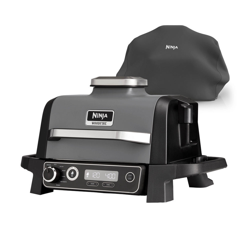 Ninja OG703UK Outdoor Woodfire Electric BBQ Grill & Smoker with Cover - Black