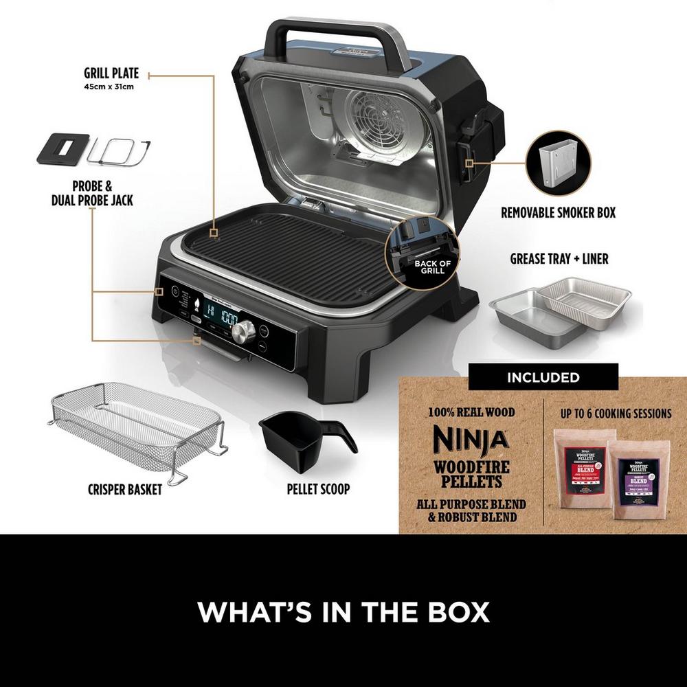 Ninja OG901UK Woodfire Pro Connect XL Electric BBQ Grill &amp; Smoker - Black/Blue