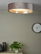 Nysa 3 Light Flush Velvet Mink Shade 60cm<br>Brown