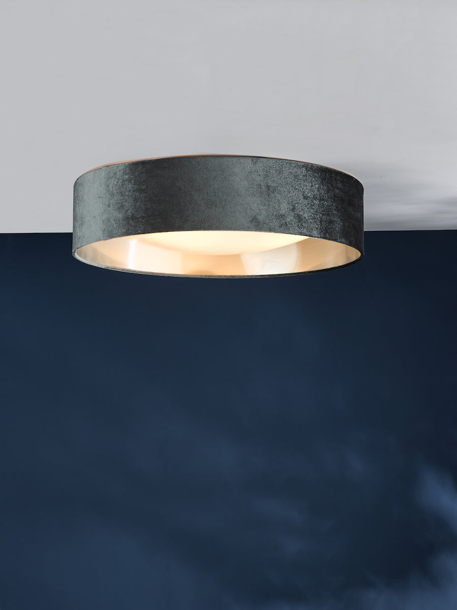 Nysa 3 Light Flush Velvet Dark Grey Shade 60cm<br>Grey