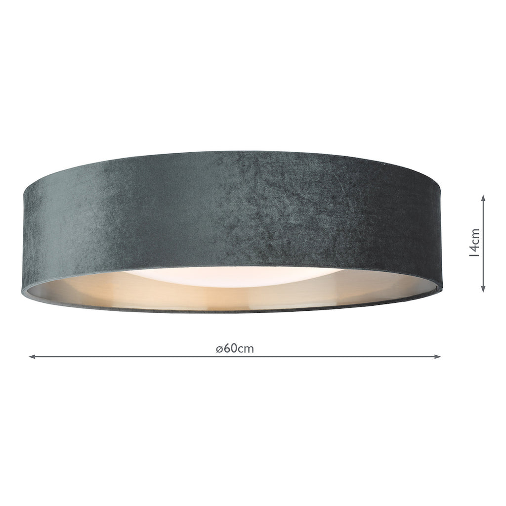 Nysa 3 Light Flush Velvet Dark Grey Shade 60cm<br>Grey