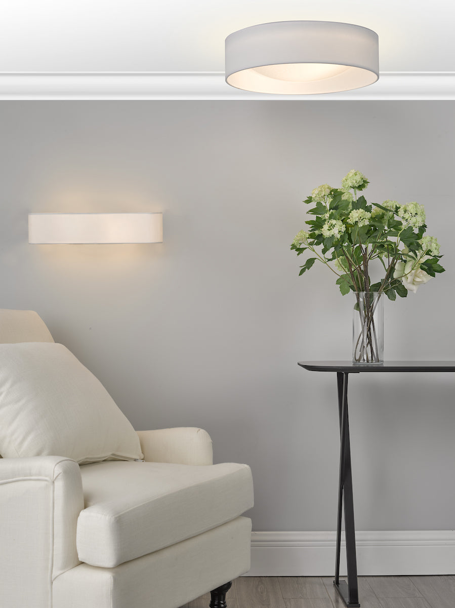 Nysa 2 Light Flush White Faux Silk 40cm<br>White