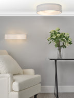 Nysa 2 Light Flush White Faux Silk 40cm<br>White