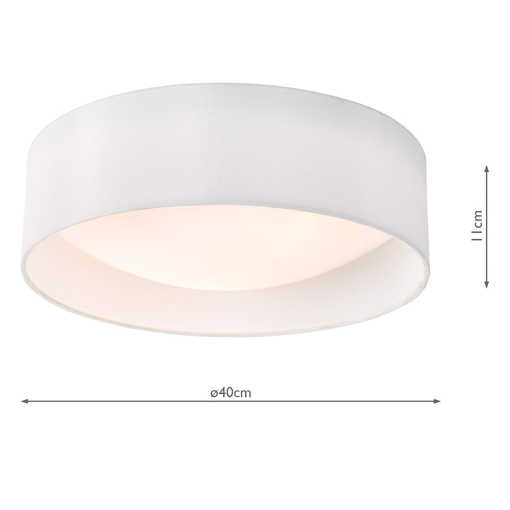 Nysa 2 Light Flush White Faux Silk 40cm<br>White