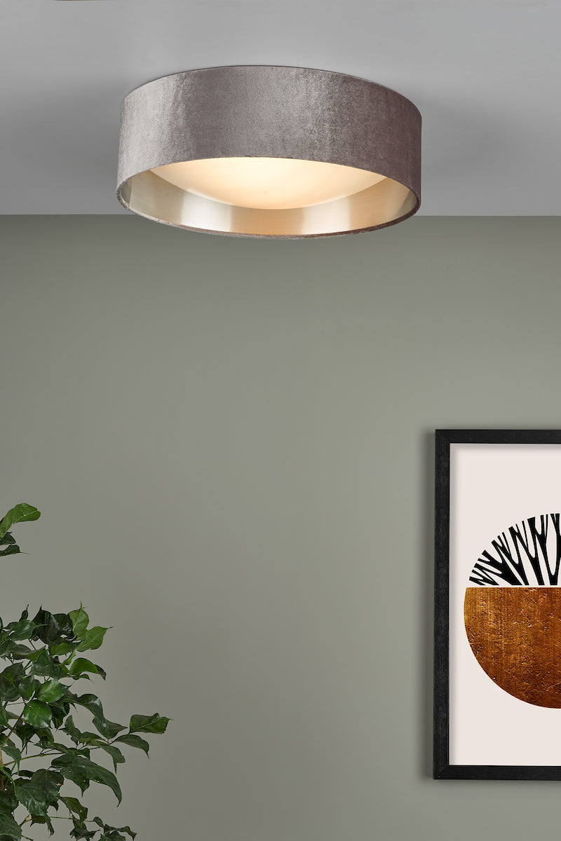 Nysa 2 Light Flush Velvet Mink Shade 40cm<br>Brown