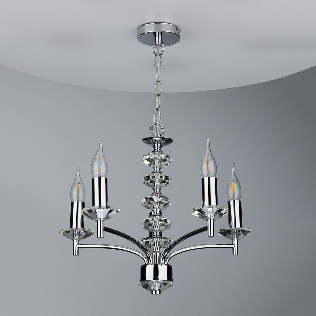 Oleana 5 Light Pendant Polished Chrome Crystal<br>Polished Chrome