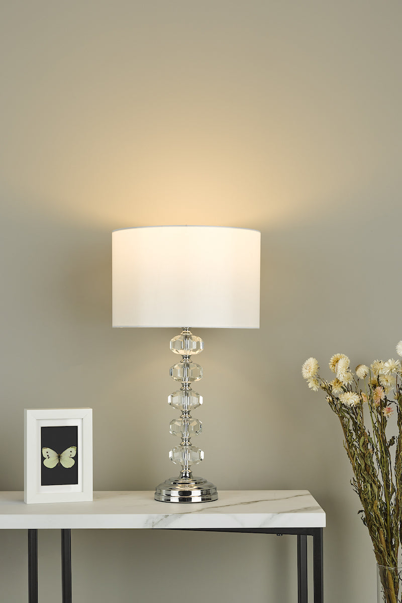 Oleana Table Lamp Polished Chrome Crystal With Shade <br>Polished Chrome