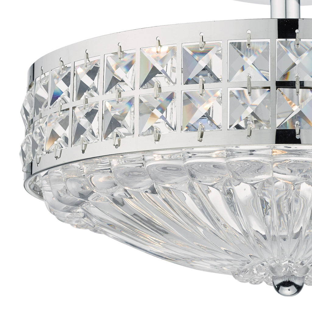 Olona 3 Light Semi Flush Polished Chrome Crystal Beads and Glass Diffuser<br>Polished Chrome