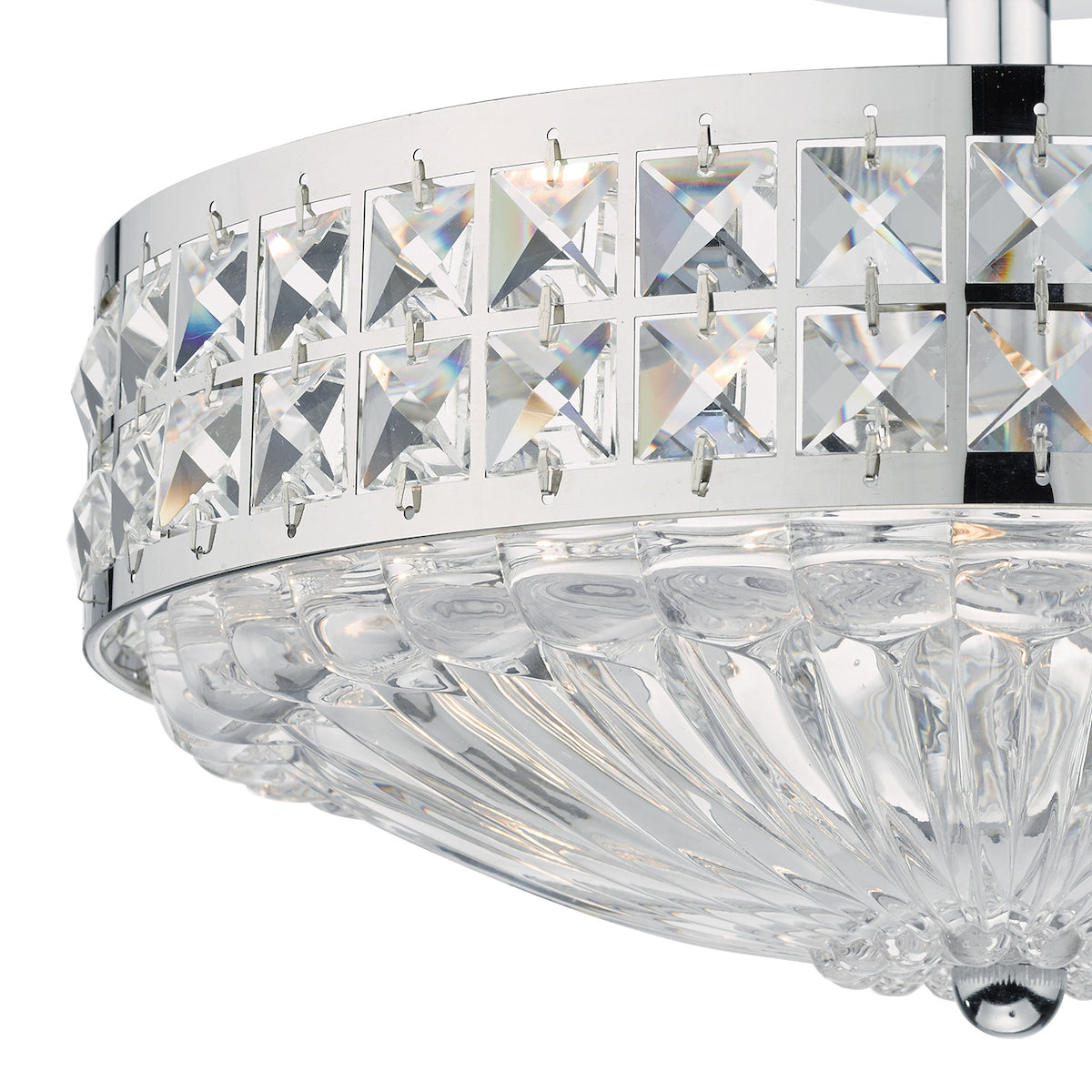 Olona 3 Light Semi Flush Polished Chrome Crystal Beads and Glass Diffuser<br>Polished Chrome