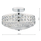 Olona 3 Light Semi Flush Polished Chrome Crystal Beads and Glass Diffuser<br>Polished Chrome