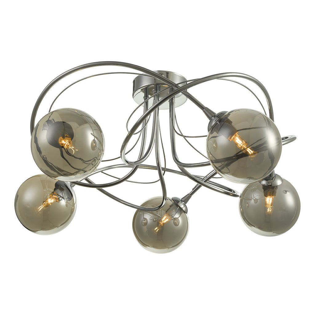 Onawa 5 Light Semi Flush Polished Chrome With Smoked Glass<br>Polished Chrome