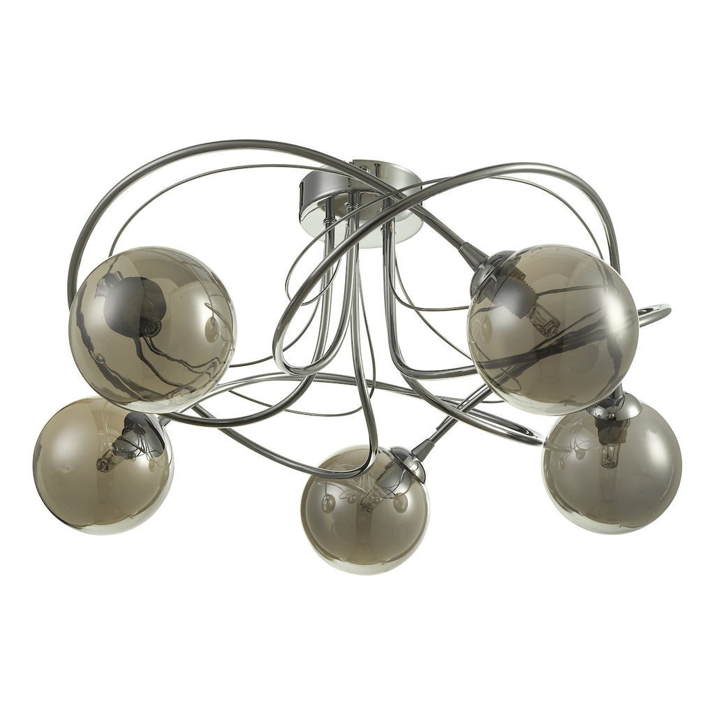 Onawa 5 Light Semi Flush Polished Chrome With Smoked Glass<br>Polished Chrome