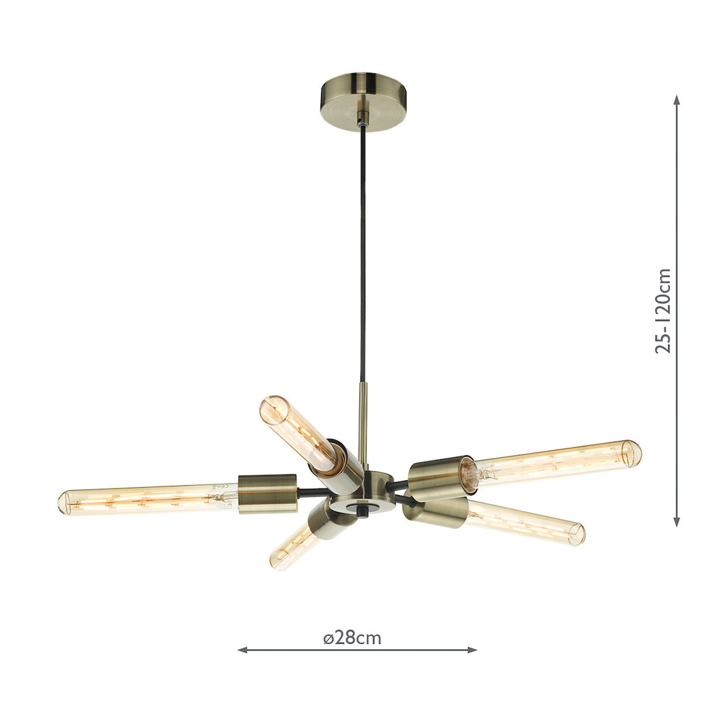 Onika 5 Light Pendant Antique Brass Matt Black<br>Antique Brass