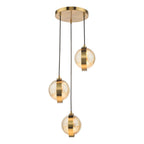 Ophira 3 Light Cluster Pendant Antique Gold and Amber Ribbed Glass