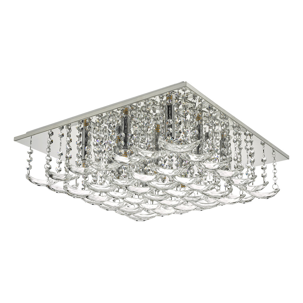 Orella 9 Light Flush Polished Chrome & Crystal<br>Polished Chrome
