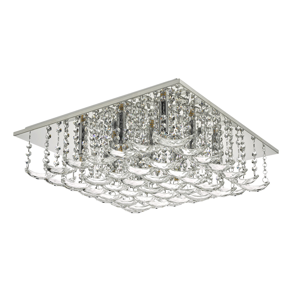 Orella 9 Light Flush Polished Chrome & Crystal<br>Polished Chrome