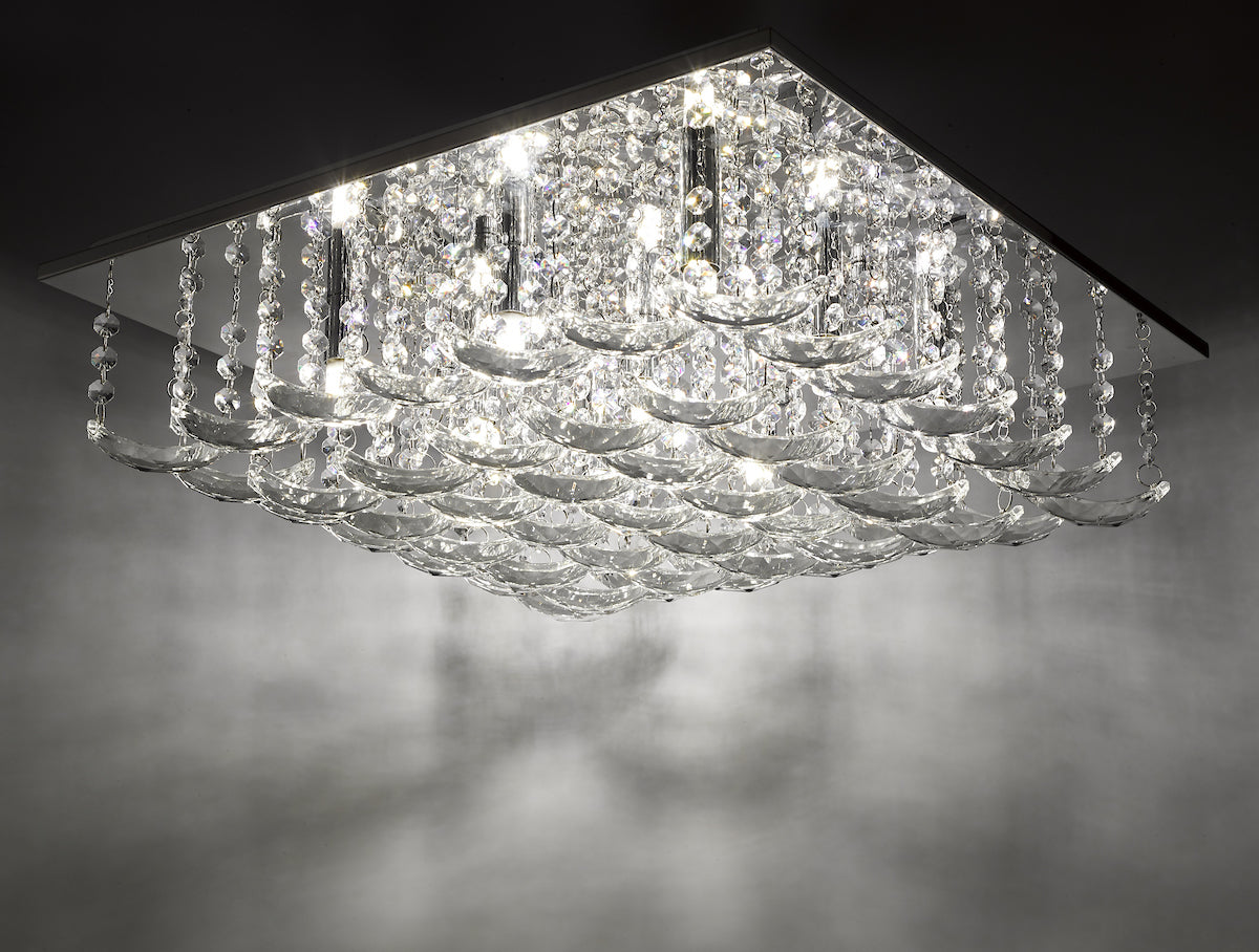 Orella 9 Light Flush Polished Chrome & Crystal<br>Polished Chrome