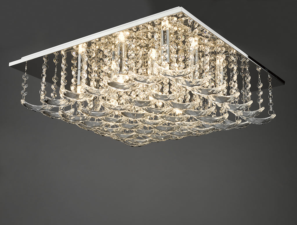 Orella 9 Light Flush Polished Chrome & Crystal<br>Polished Chrome