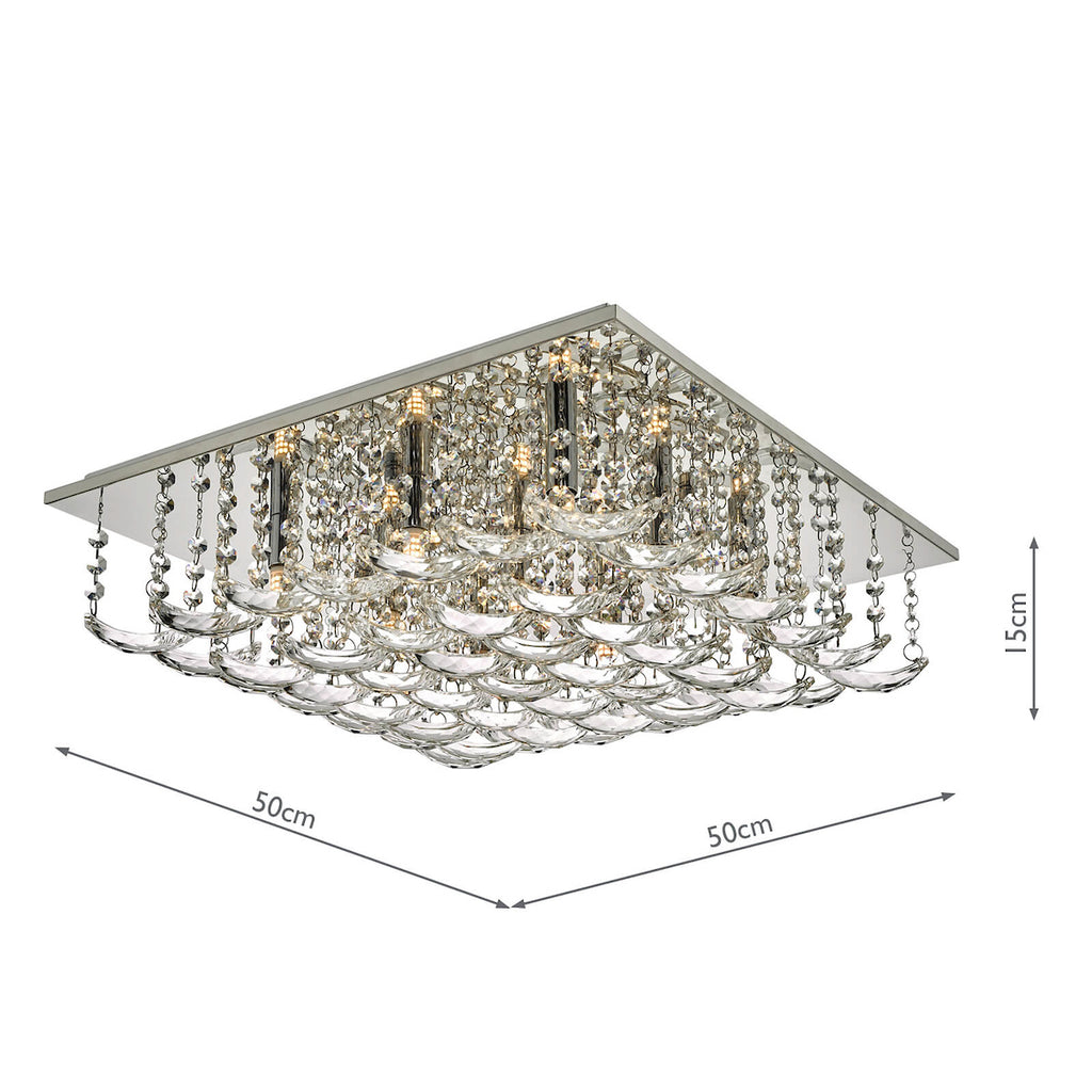 Orella 9 Light Flush Polished Chrome & Crystal<br>Polished Chrome