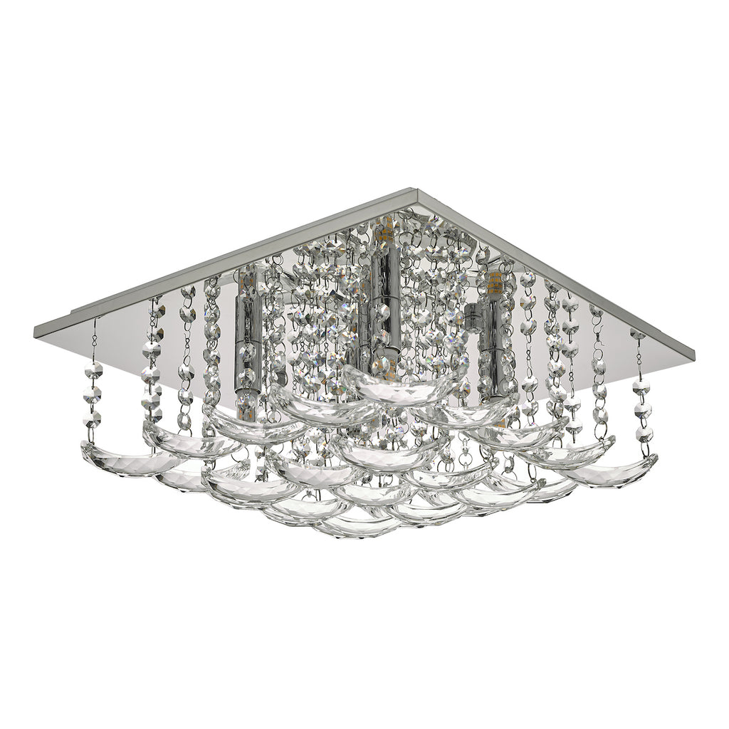 Orella 5 Light Flush Polished Chrome & Crystal<br>Polished Chrome