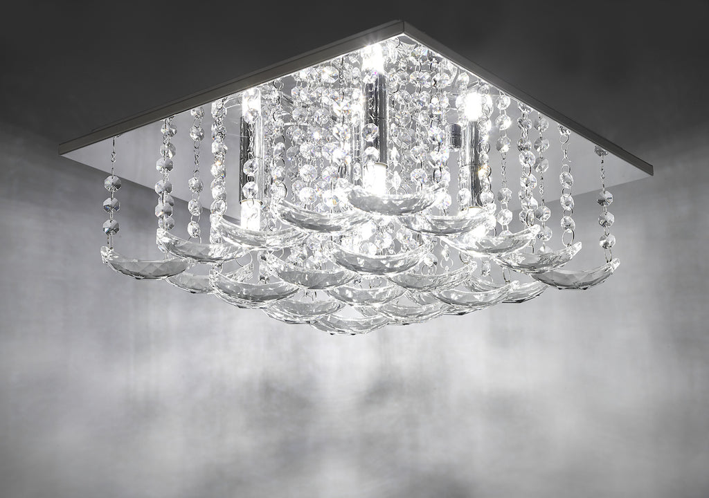Orella 5 Light Flush Polished Chrome & Crystal<br>Polished Chrome