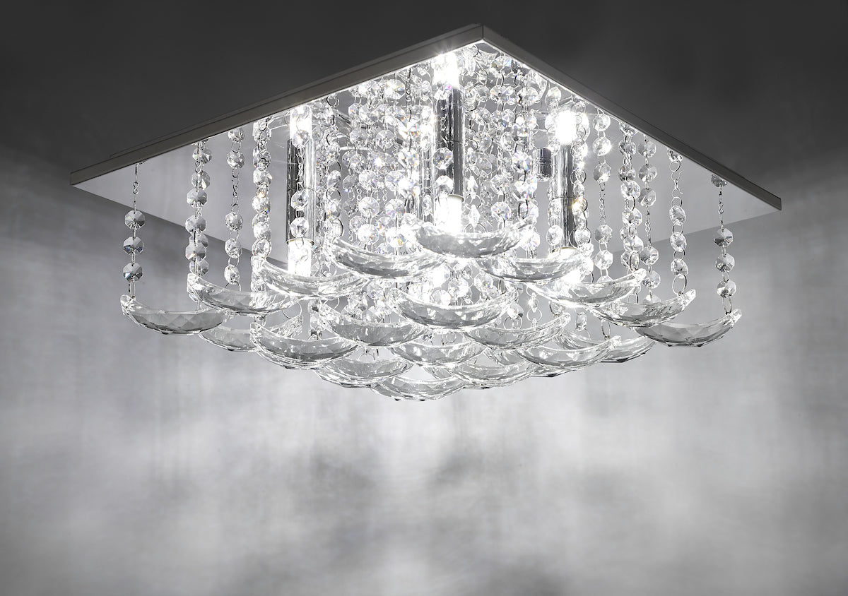 Orella 5 Light Flush Polished Chrome & Crystal<br>Polished Chrome