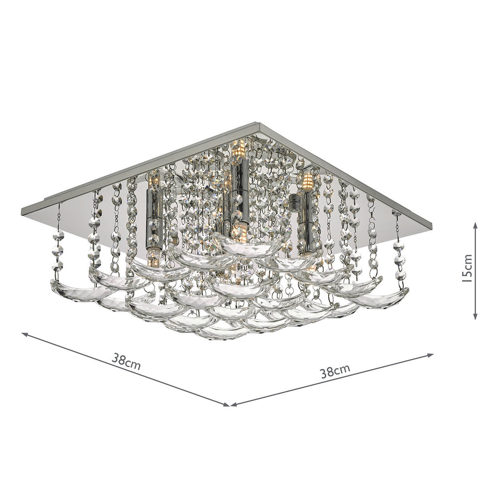 Orella 5 Light Flush Polished Chrome & Crystal<br>Polished Chrome